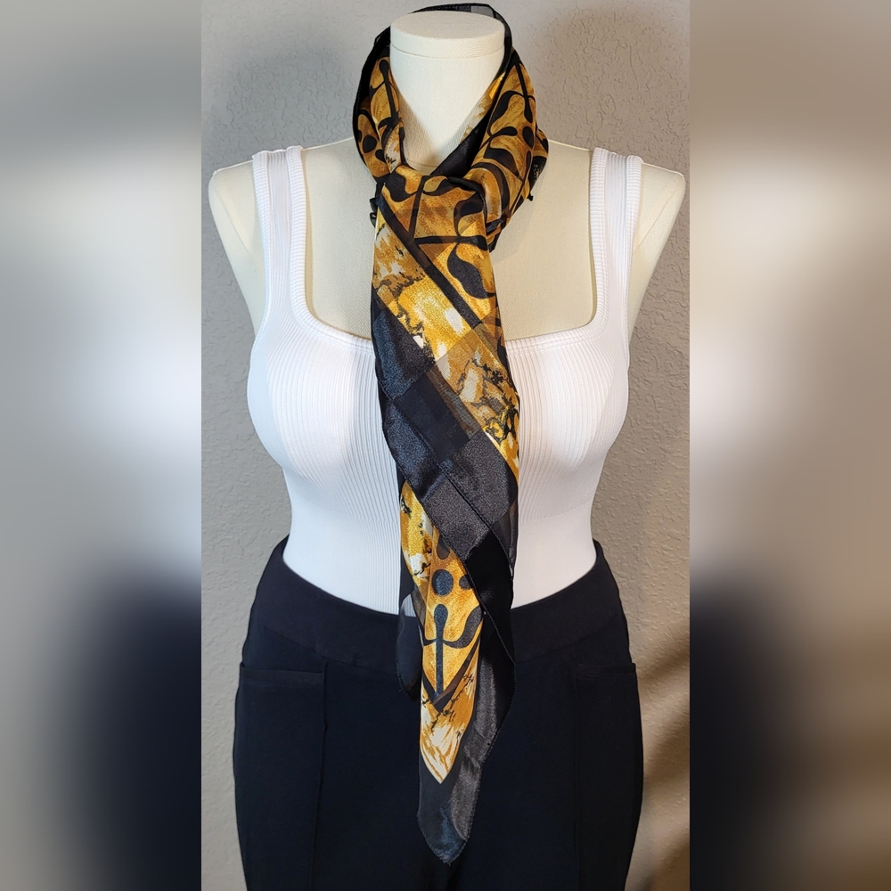JOVANI Black and Gold Geometric Scarf - 39 x 39 Square - Picture 4 of 11